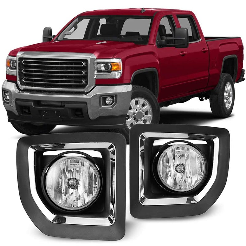 CPW Fog Lights Assembly Fit for GMC Sierra 2500HD3500HD 2015 2016 2017 2018 2019 Driver Passenger Driving wPS Halogen Bulbs Wiring Harness Black Housing Clear Lens - Image 3