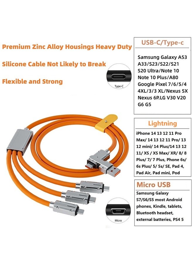 5-in-1 USB A/C to Multi Charging Cable 120W 4ft Unbreakable Silicone Zinc Alloy Universal Travel USB-A to USB-C Cable for Multiple Devices Phone,Samsung,LG,Google,Tablet and More(Orange)  - Image 2