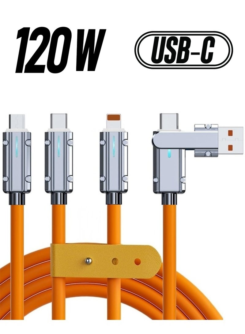 5-in-1 USB A/C to Multi Charging Cable 120W 4ft Unbreakable Silicone Zinc Alloy Universal Travel USB-A to USB-C Cable for Multiple Devices Phone,Samsung,LG,Google,Tablet and More(Orange)  - Image 1