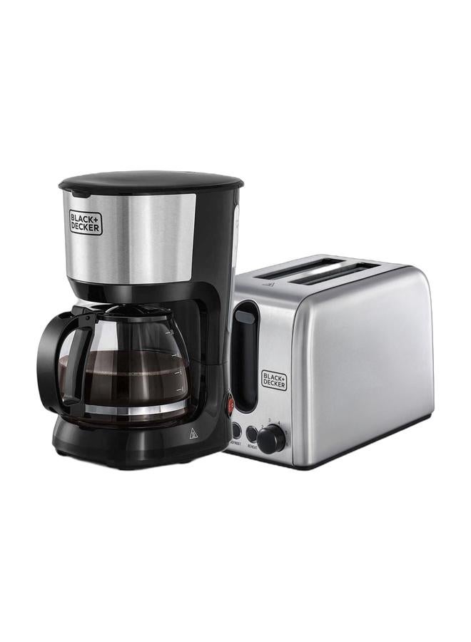 BLACK+DECKER 1050W Toaster with 6 Browning Levels + 10 Cup, 1,25L Drip Coffee Machine with Glass Carafe & Warming Plate - Image 1