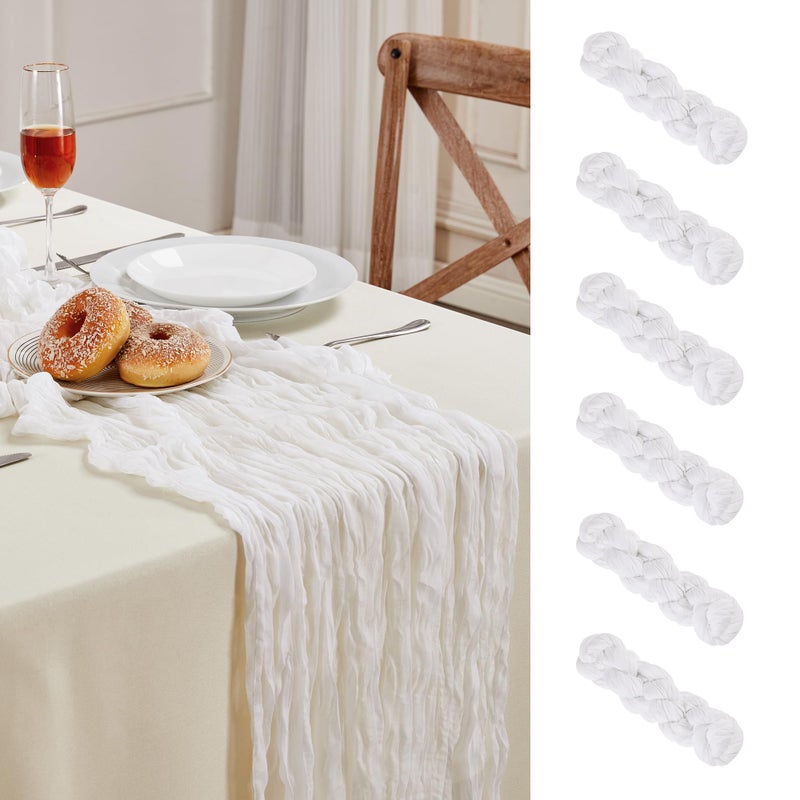AGIRL 6 Pack White Cheesecloth Table Runner 10FT Long Boho Gauze Table Runner Rustic Sheer Runner for Wedding Bridal Baby Shower Birthday Party Table Decor Thanksgiving Christmas Decorations