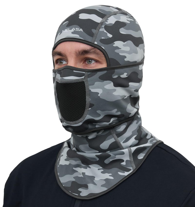 MELASA Winter Balaclava Face Mask for Cold Weather Thermal Fleece Ski Mask with Movable Face Cover for Outdoor Work Skiing Camouflage Grey - Image 1