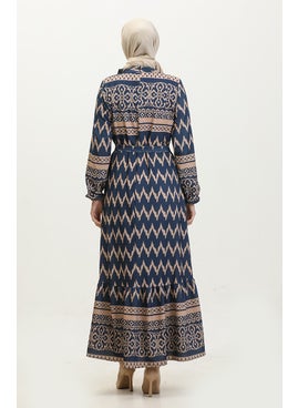 Sefa Merve Patterned Dress 0367-02 Navy Blue Mink  - Image 5