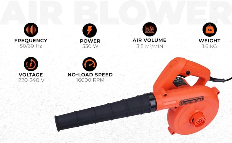 بلاك اند ديكر BLACK+DECKER منفاخ/مكنسة كهرب��ئية، 530 واط، 16,000 دورة في الدقيقة سرعة واحدة، مع كيس تجميع، وظيفة مزدوجة، للمنزل والحديقة، مدمج وخفيف الوزن، سهل التخزين، برتقالي/أسود - BDB530-B5 - Image 2