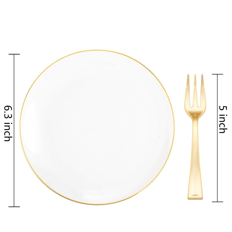 Festiva 200Pcs Gold Dessert Plates 6.3" with Forks 5"- Small Disposable Dessert/Cake/Appetizer Plates Plates- serve 100 guests include 100Plates 100Forks for Wedding & Easter Party &Valentine's Day - Image 2