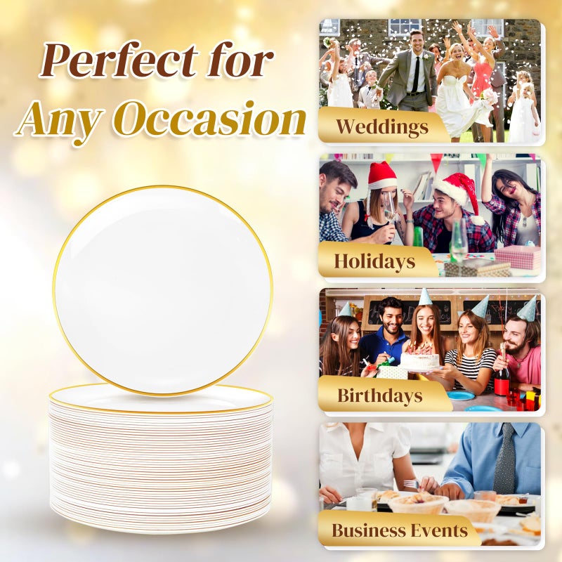 Festiva 200Pcs Gold Dessert Plates 6.3" with Forks 5"- Small Disposable Dessert/Cake/Appetizer Plates Plates- serve 100 guests include 100Plates 100Forks for Wedding & Easter Party &Valentine's Day - Image 3