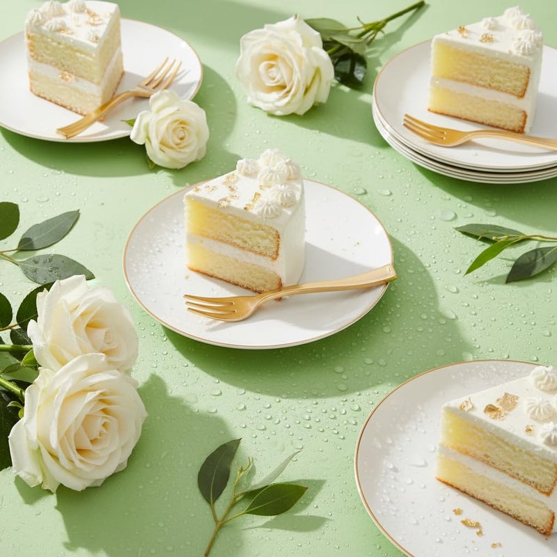 Festiva 200Pcs Gold Dessert Plates 6.3" with Forks 5"- Small Disposable Dessert/Cake/Appetizer Plates Plates- serve 100 guests include 100Plates 100Forks for Wedding & Easter Party &Valentine's Day - Image 4