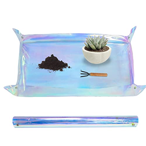 Azureblue Repotting Mat for Indoor Plants Iridescent Plant Potting Mat Waterproof Potting Repotting Tray Gardening Gifts Mat Cactus Succulent,Orchid Potting Soil Mix Mess Control, 25.6" Garden Tool, Pots Mat - Image 1