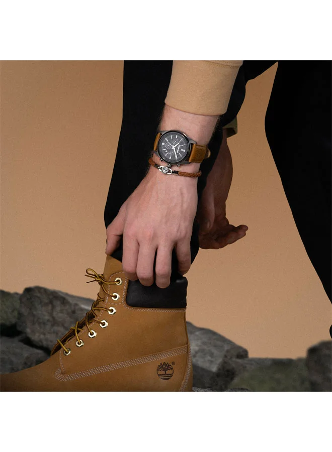 Timberland Men's Northbridge 45 mm Men's Multifunction Watch Black Dial  & Brown Leather Strap