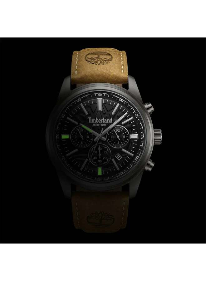 Timberland Men's Northbridge 45 mm Men's Multifunction Watch Black Dial  & Brown Leather Strap