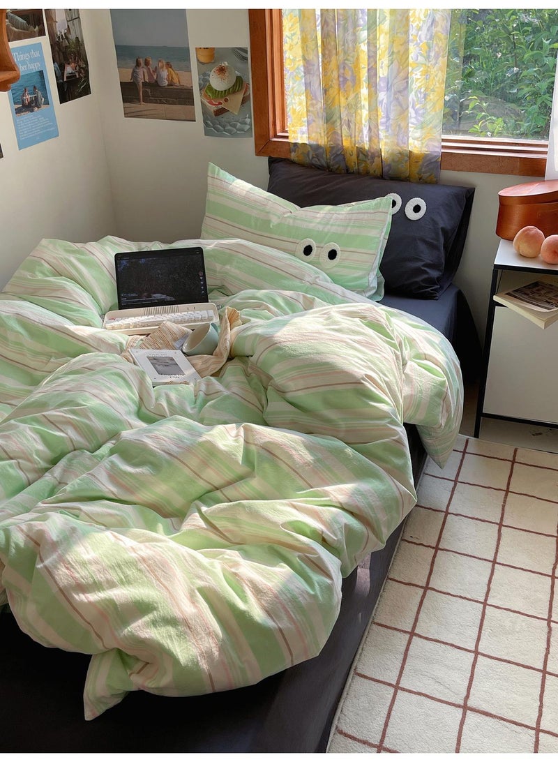 4 Pieces Satisfying Bedding Set Dopamine All Cotton Color Woven Washed Cotton Stripes Pure Cotton Bed Sheet Set - Image 1
