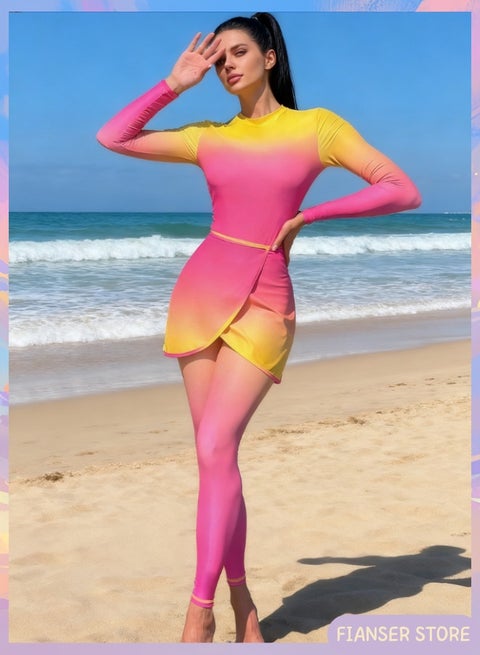 بوركيني ملابس سباحة طقم مكوّن من 3 قطع مع تنورة قصيرة أكمام طويلة تغطية كاملة ملابس شاطئ أزياء محتشمة محتشم إسلامي للمسلمات كلاسيكي ملابس عربية حماية من أشعة الشمس فوق البنفسجية بدلة غوص بدلة ركوب الأمواج سريع الجفاف زي سباحة بسحاب بنطال طويل