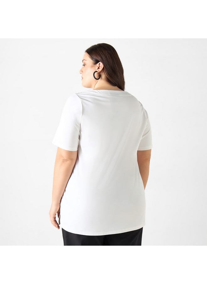 Ulla Popken Plus Size Ulla Popken Lace Detail V-neck T-shirt with Short Sleeves  - Image 3