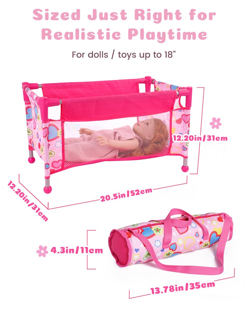 BABESIDE Baby Doll Crib for 18" Reborn Dolls,Baby Doll Bed with Storage Bag, Reborn Babydolls Accessories for Age 3+,Doll Crib Playpen for Kids Age 3+,Pink - Image 2