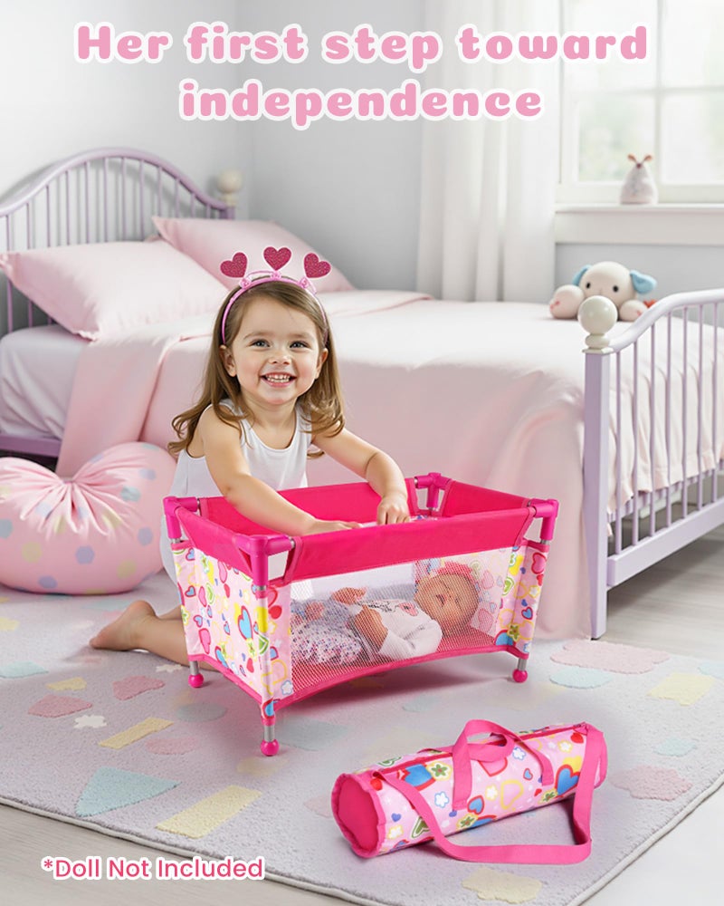 BABESIDE Baby Doll Crib for 18" Reborn Dolls,Baby Doll Bed with Storage Bag, Reborn Babydolls Accessories for Age 3+,Doll Crib Playpen for Kids Age 3+,Pink - Image 3