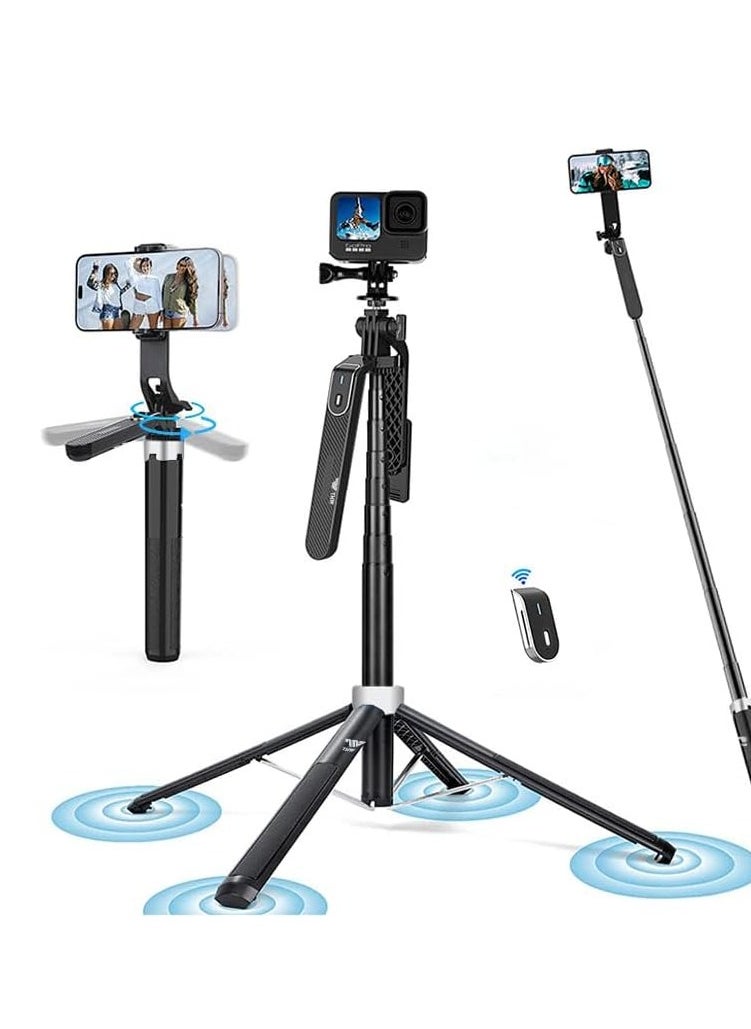 TNW - Cellphone Tripod Selfie Stick,180cm Tall Tripod Stand All-in-1 with Wireless Remote, 360° Portable Travel Camera Holder for iphone Android Video Recording - Image 1