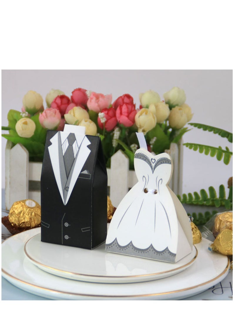 Generic 100Pcs Wedding Favor Boxes Small Wedding Party Favor Boxes Bride And Groom Candy Boxes For Bridal Shower Decorations Dress And Suit Favor Boxes （50Pcs Suit+50Pcs Wedding Dress）