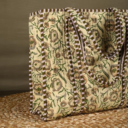Trade Star Quilted Tote Bag 100% Soft Cotton Hand Block Print Designer Lightweight Purse Highly Durable Boho Shopper Vintage Shoulder Bag for Women Premium Quality Carrier Designer Carry Bag - Image 4