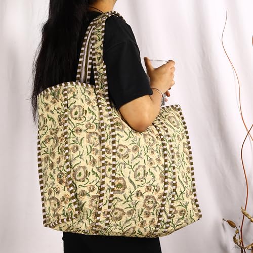 Trade Star Quilted Tote Bag 100% Soft Cotton Hand Block Print Designer Lightweight Purse Highly Durable Boho Shopper Vintage Shoulder Bag for Women Premium Quality Carrier Designer Carry Bag - Image 3
