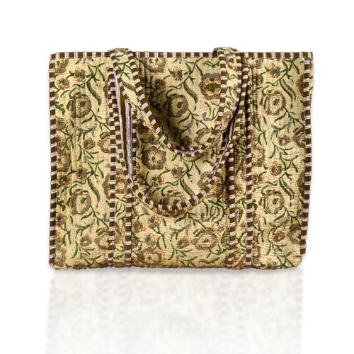 Trade Star Quilted Tote Bag 100% Soft Cotton Hand Block Print Designer Lightweight Purse Highly Durable Boho Shopper Vintage Shoulder Bag for Women Premium Quality Carrier Designer Carry Bag - Image 1