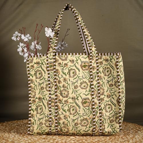Trade Star Quilted Tote Bag 100% Soft Cotton Hand Block Print Designer Lightweight Purse Highly Durable Boho Shopper Vintage Shoulder Bag for Women Premium Quality Carrier Designer Carry Bag - Image 2