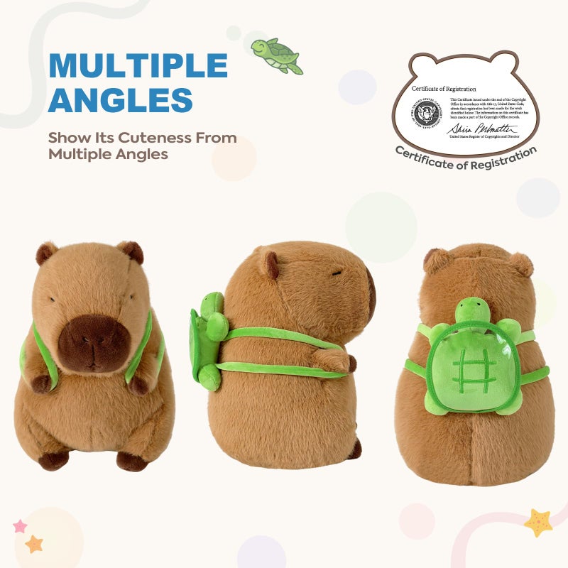 Ditucu Cute Capybara Plush with Turtle Backpack Soft Capibara Stuffed Animal Plushies Toys Hugging Gifts for Kids Brown 9 inch - Image 5