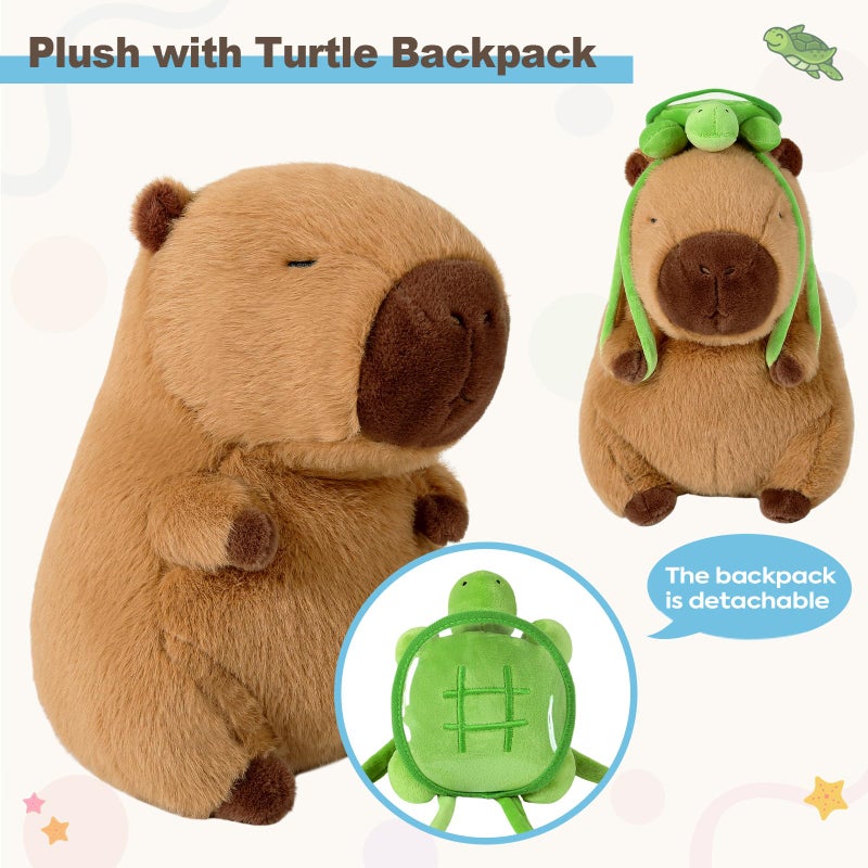 Ditucu Cute Capybara Plush with Turtle Backpack Soft Capibara Stuffed Animal Plushies Toys Hugging Gifts for Kids Brown 9 inch - Image 2