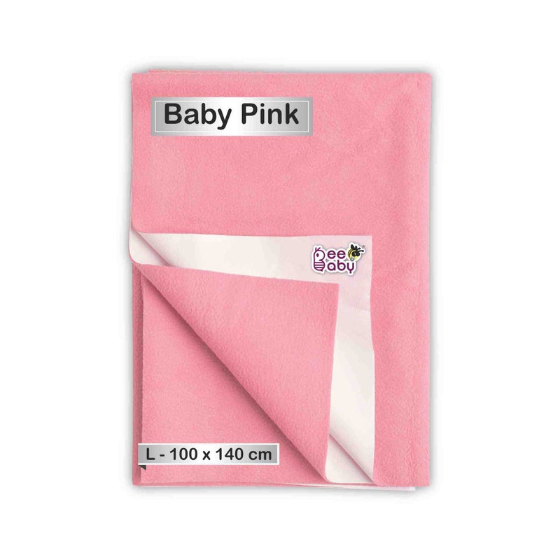 BeeBaby Waterproof Ultra Dry Sheets for Baby | Anti-Piling Soft Fleece Baby Bed Protector, Highly Absorbent, Washable, & Reusable |Quick Dry Sheets for Baby. (Large, Baby Pink)(100 x 140 cm) - Image 1