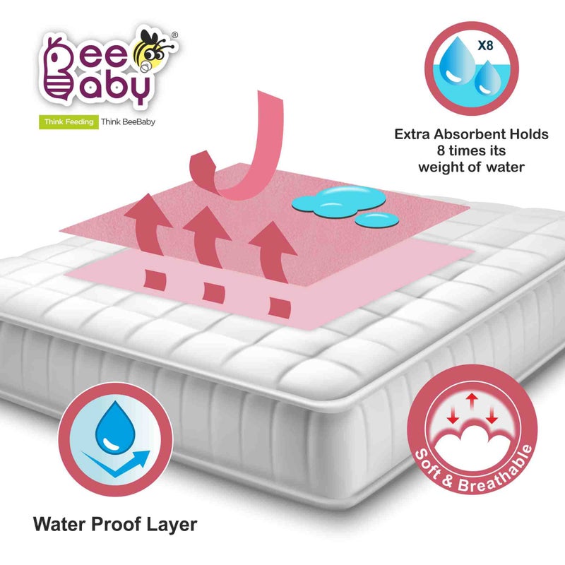 BeeBaby Waterproof Ultra Dry Sheets for Baby | Anti-Piling Soft Fleece Baby Bed Protector, Highly Absorbent, Washable, & Reusable |Quick Dry Sheets for Baby. (Large, Baby Pink)(100 x 140 cm) - Image 4