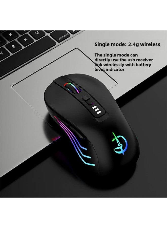 Swordsman Portable Office Silent Wireless Mouse Rechargeable Bluetooth Dual-Mode 5.0 Silent Unisex-Specification:Black (seven-on Power Display Single-mode 2.4g Wireless) - Image 1