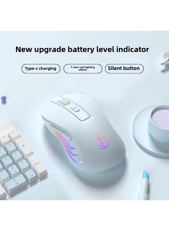 Swordsman Portable Office Silent Wireless Mouse Rechargeable Bluetooth Dual-Mode 5.0 Silent Unisex-Specification:Black (seven-on Power Display Single-mode 2.4g Wireless) - Image 2