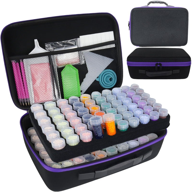 LEIYULY 120 Slots Diamond Art Storage Case with 120 Secure Containers, Diamond Art Pens, Tools, and Portable Bead Storage Boxes - Image 1