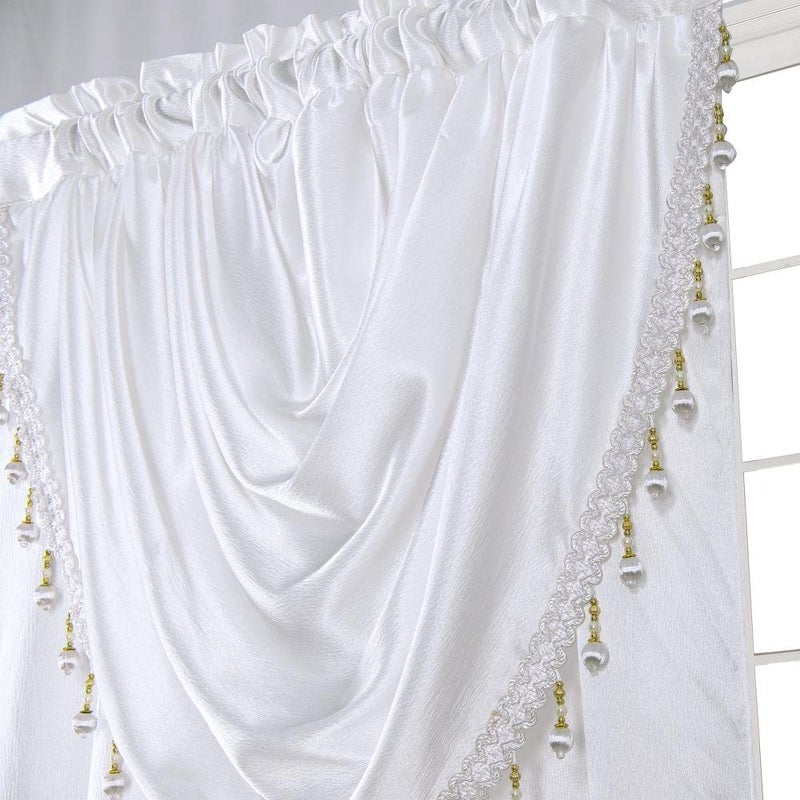 GLORY RUGS Window Panel with Attached Valance Curtain Bedroom Living Room Dining 42"X84" White - Image 3