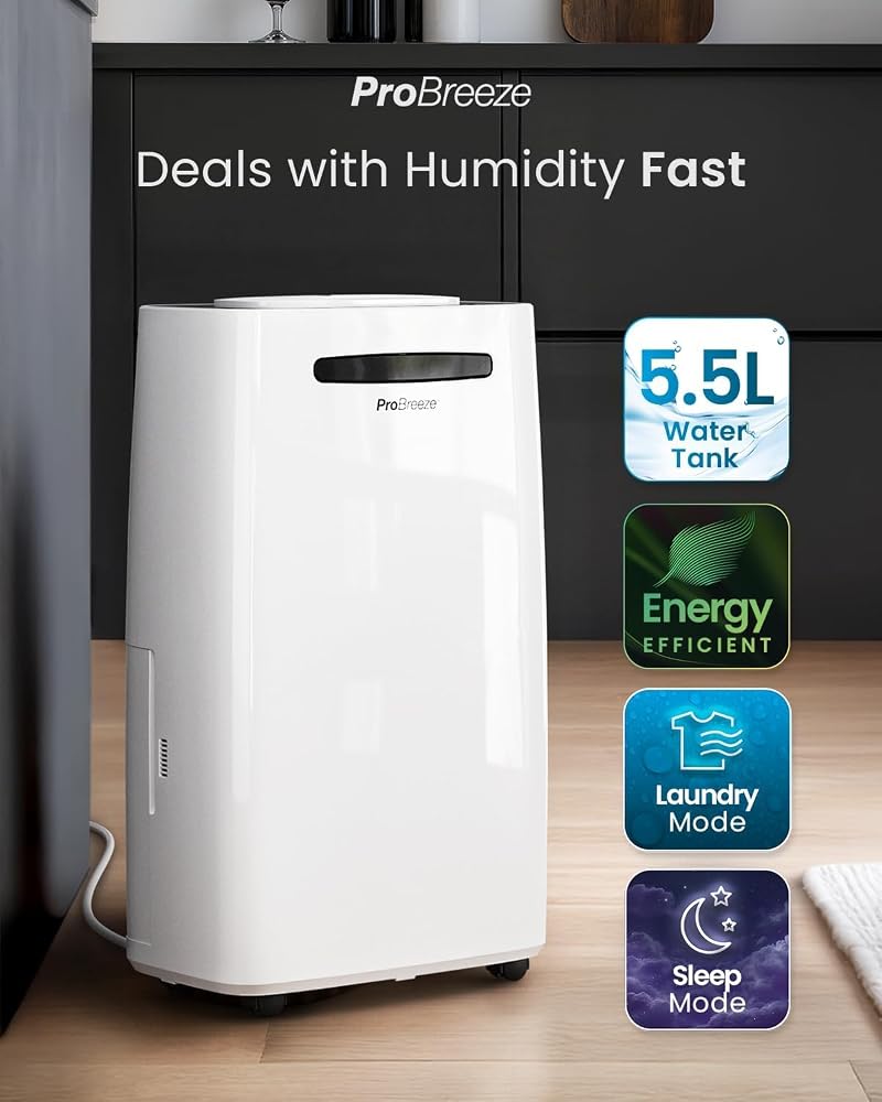 Pro Breeze 20L/Day Smart Dehumidifier with Digital Humidity Display, Sleep Mode, Continuous Drainage, Laundry Drying and 24 Hour Timer - Ideal for Damp and Condensation - Image 3