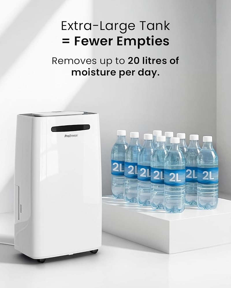 Pro Breeze 20L/Day Smart Dehumidifier with Digital Humidity Display, Sleep Mode, Continuous Drainage, Laundry Drying and 24 Hour Timer - Ideal for Damp and Condensation - Image 4