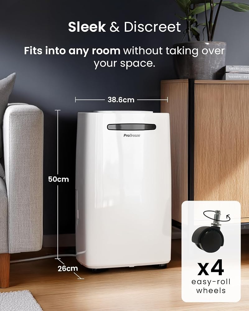 Pro Breeze 20L/Day Smart Dehumidifier with Digital Humidity Display, Sleep Mode, Continuous Drainage, Laundry Drying and 24 Hour Timer - Ideal for Damp and Condensation - Image 2