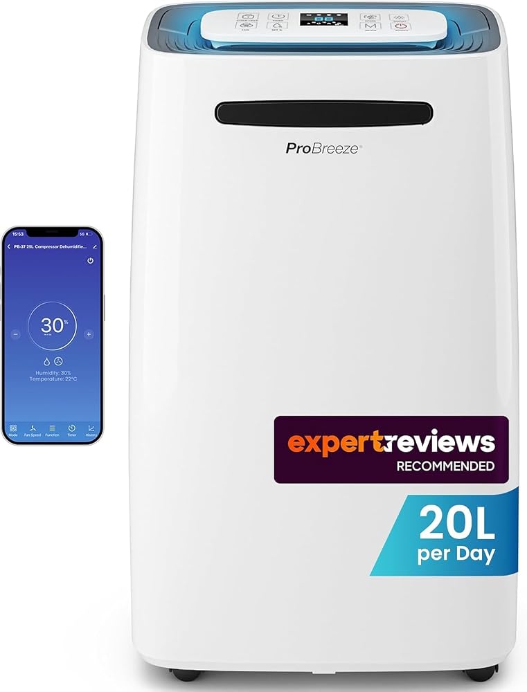 Pro Breeze 20L/Day Smart Dehumidifier with Digital Humidity Display, Sleep Mode, Continuous Drainage, Laundry Drying and 24 Hour Timer - Ideal for Damp and Condensation - Image 1