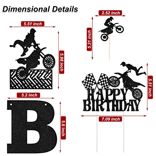 Zonon 20 Pieces Dirt Bike Birthday Decoration Dirt Bike Party Supplies Banner Cake Cupcake Topper for Motocross Themed Birthday Party Man or Boy Riding Room Wall Decoration (Classic Style) - Image 2