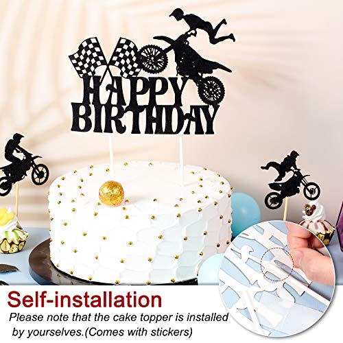 Zonon 20 Pieces Dirt Bike Birthday Decoration Dirt Bike Party Supplies Banner Cake Cupcake Topper for Motocross Themed Birthday Party Man or Boy Riding Room Wall Decoration (Classic Style) - Image 3