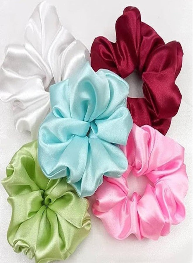 IGNOTO Satin Scrunchies for Hair, Soft Silk Elastic Hair Band Set Hair Ties Ponytail Holders for Women and Girls || Color:- Assorted (Pack of 5) - Image 1