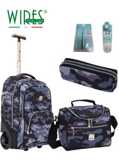 Wires 3 Piece Kids School Trolley Bag laptop compartment 2 Wheels With Lunch bag & Pencil Case  - Image 1