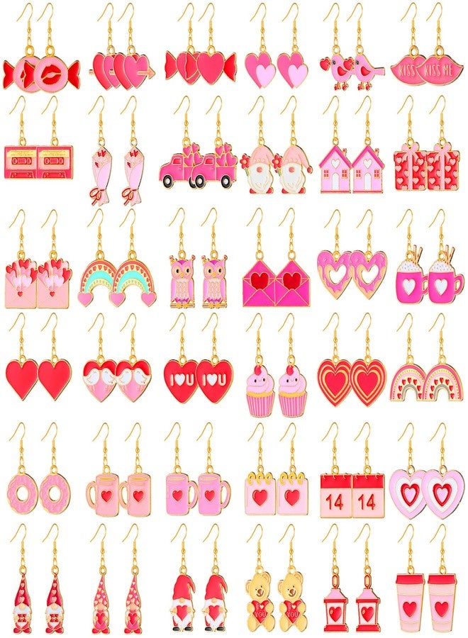 تونديامو أقراط تونديمو 36 زوجًا لعيد الحب للنساء، أقراط مرصعة، أقراط لطيفة على شكل وردة وقزم وقلب وحلوى وقوس قزح، هدية عيد الحب للنساء (متدلية) - Image 1