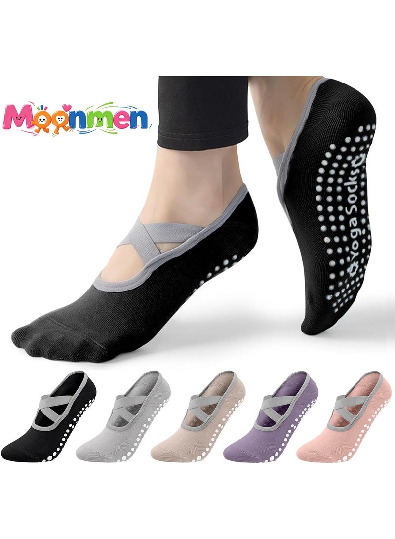Moonmen 5 Pairs Yoga Grip Socks For Women，Pilates Anti Slip Socks Non Slip Socks For Pilates,Yoga, Ballet, Dance - Image 1