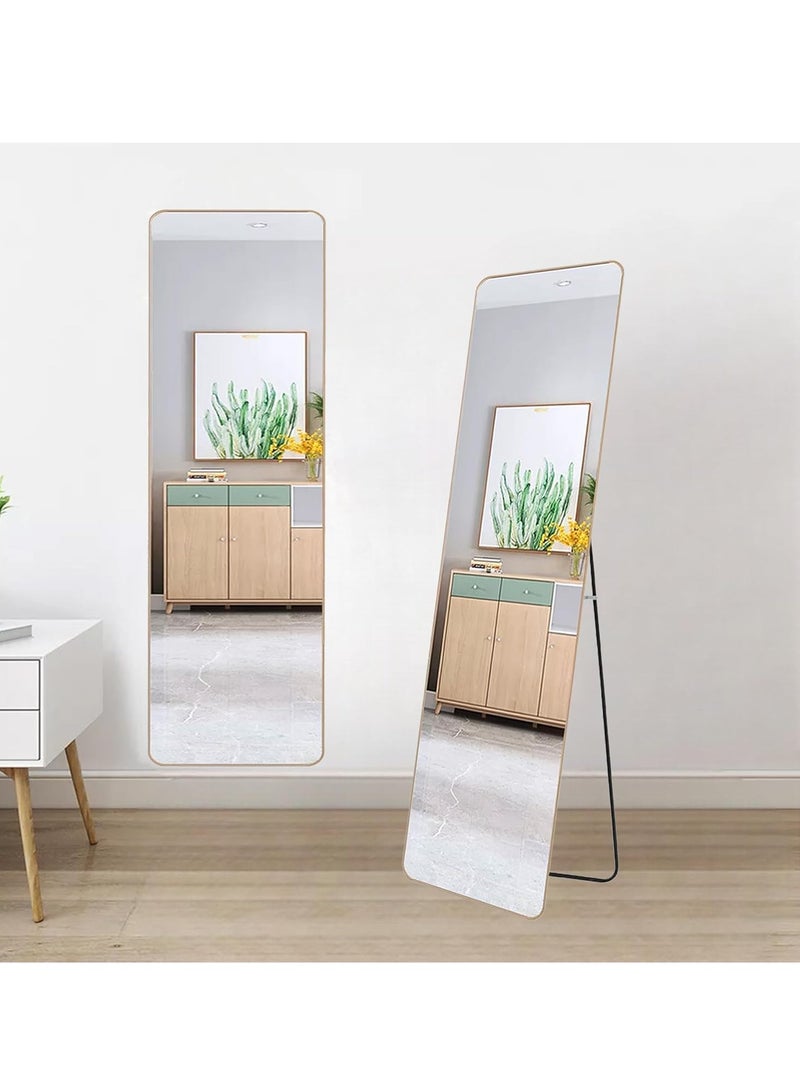 DECORHILLS FRAMES & DECOR Full-Length Dressing Floor Mirror with Bracket Stand, Wall Mounted Mirror, Aluminum Alloy Suitable for Bedroom Living Room, Gold 36.3x146cm - Image 1