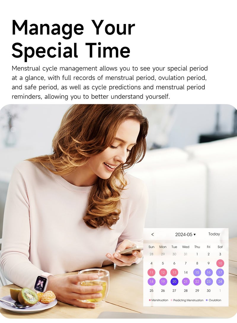 RollsTimi  Women's SmartWatch, 1.83-inch HD Large Screen, Wireless Calling, Voice Assistant, IP68 Waterproof, Health Management, 100+ Sports Modes, Ladies Casual Watch, I128 Tape Pink - Image 4