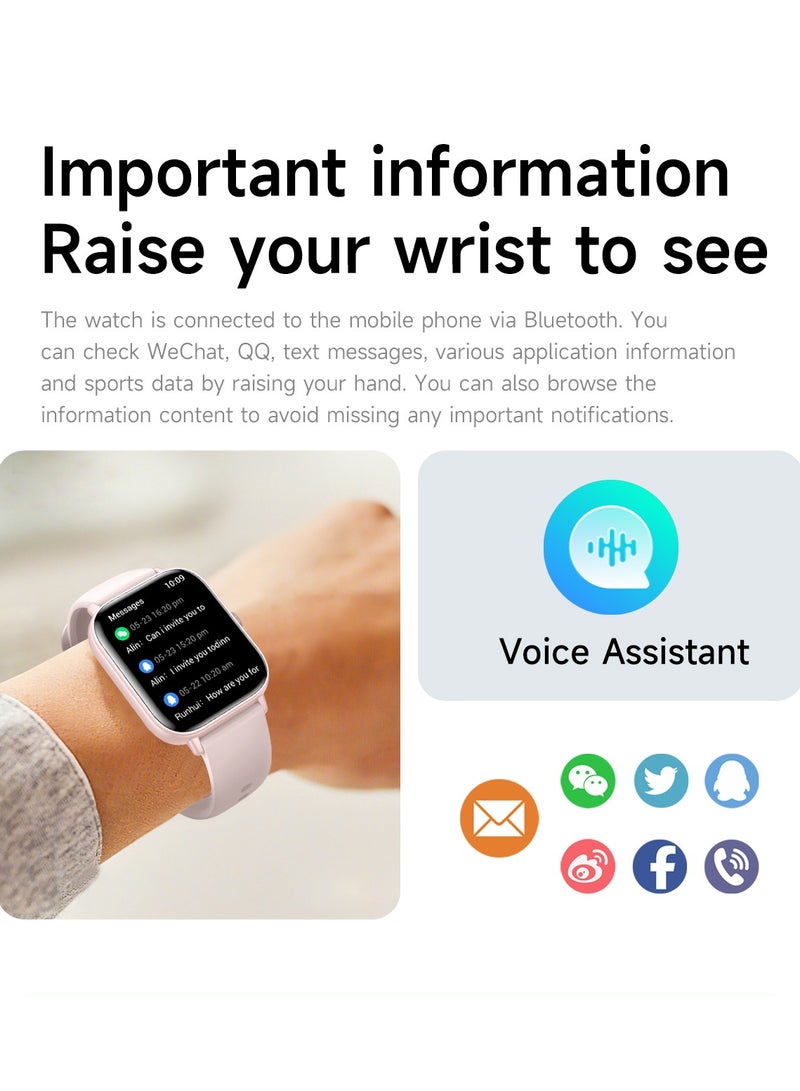 RollsTimi  Women's SmartWatch, 1.83-inch HD Large Screen, Wireless Calling, Voice Assistant, IP68 Waterproof, Health Management, 100+ Sports Modes, Ladies Casual Watch, I128 Tape Pink - Image 5