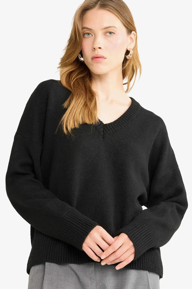 Defacto Oversize V-Neck Knitwear Pullover