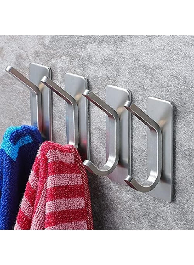 YIGII Towel Hook/Adhesive Hooks - Wall Hooks for Coat/Robe/Towels Stick on Bathroom/Kitchen 4-Pack, Stainless Steel - Image 1