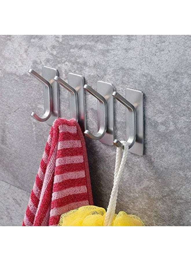 YIGII Towel Hook/Adhesive Hooks - Wall Hooks for Coat/Robe/Towels Stick on Bathroom/Kitchen 4-Pack, Stainless Steel - Image 2