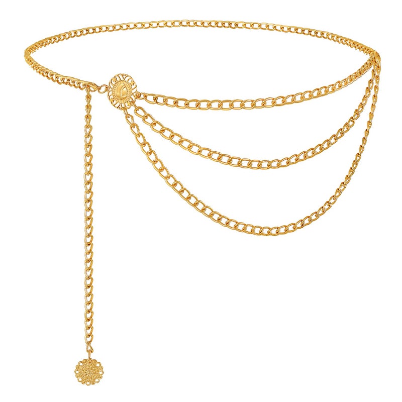 WERFORU Women Metal Waist Chain Belt Multilayer Gold Chain Belts for Women Western Chain Waistbelts for Dress - Image 1